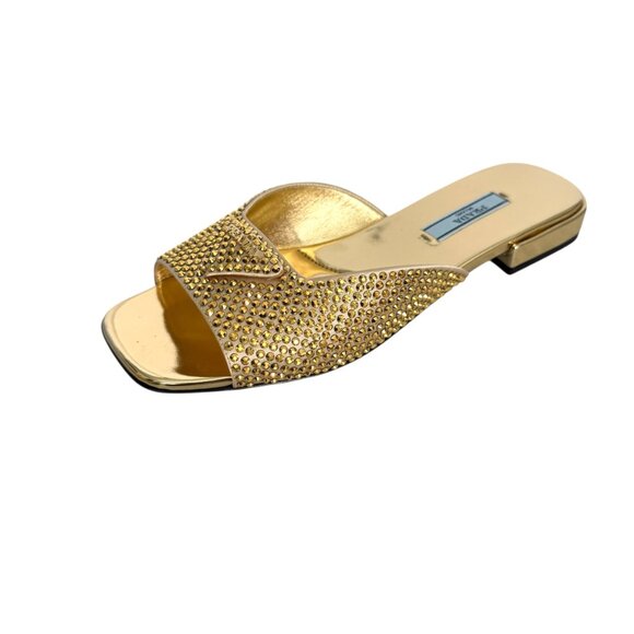 Prada Satin Crystal Embellished Gold Slide Mules Sandals 36, 1XX642 - Picture 3 of 16